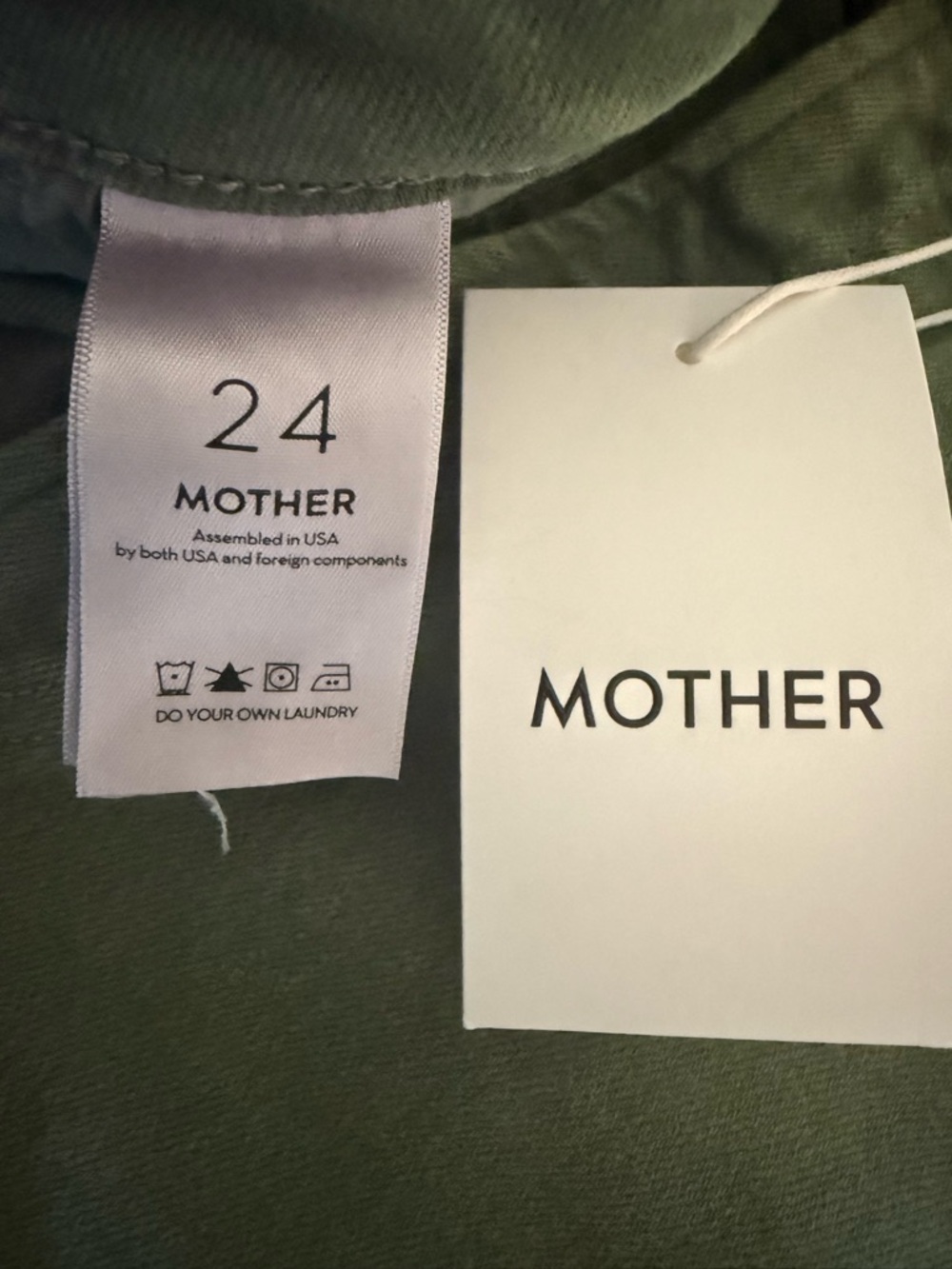 MOTHER The Hustler High Rise Raw Hem Ankle Jeans, Military Green, Size 24, NWT - Picture 11 of 12